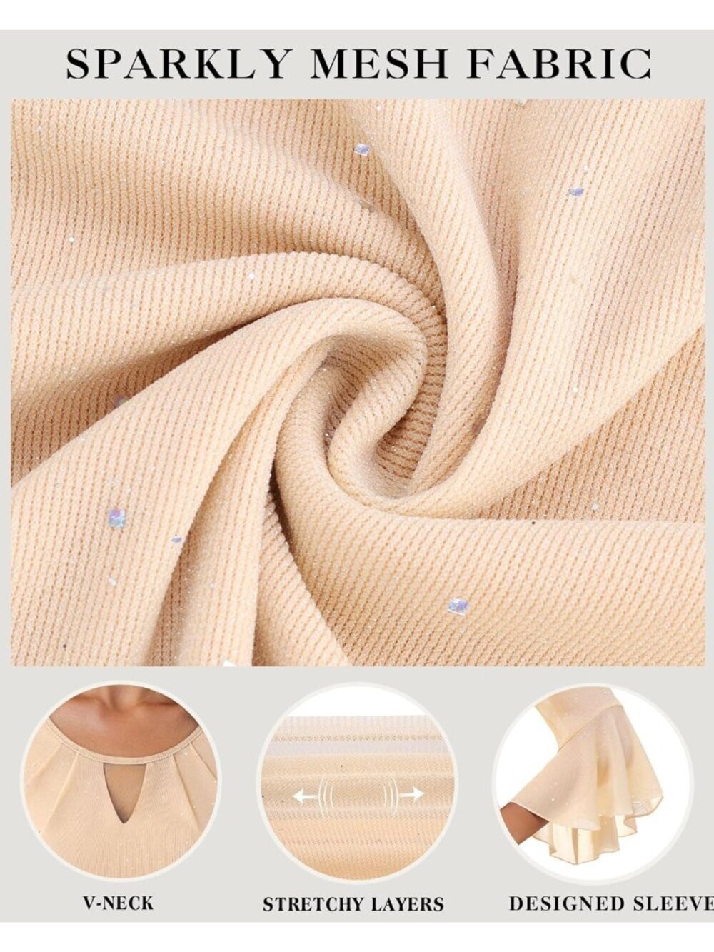 Women's Shirt Champagne Ruffle 3/4 Sleeve Blouses Glitter Cocktail Party Top - Picture 6 of 6